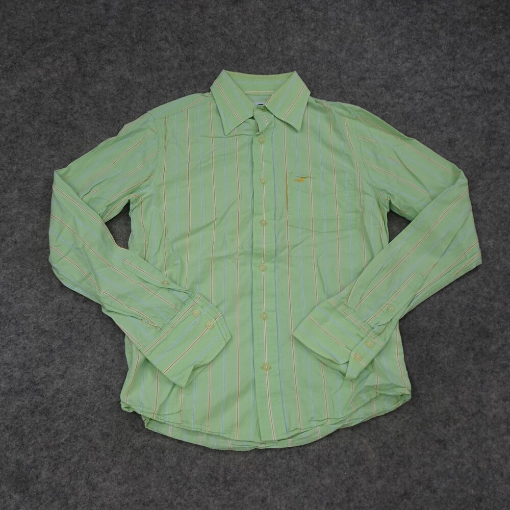 Hollister Shirt Mens Small S Green Button Up Striped Long Sleeve Casual